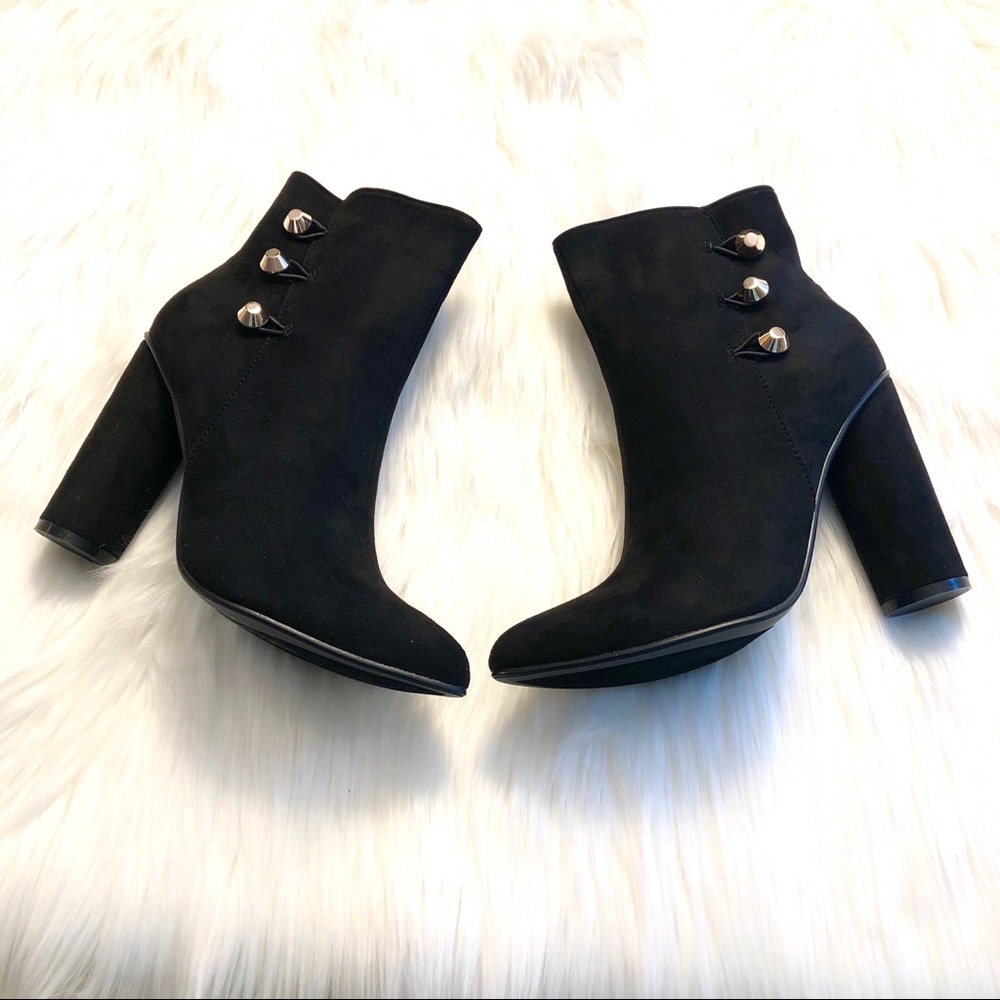 Black Vegan Suede Gold Button Ankle Boots Boutique - Picture 2 of 6